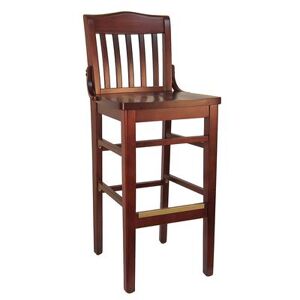 H&D Commercial Seating 8235B Bar Stool w/ Vertical Back & Solid Wood Seat, Dark Mahogany