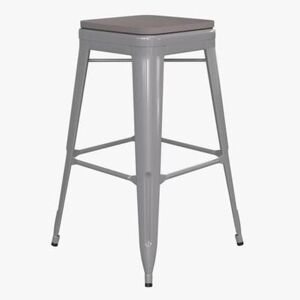 Flash Furniture 4-ET-31320-24-SV-R-PL2G-GG Backless Barstool w/ Resin Seat, Silver, Silver Gray, Counter Height