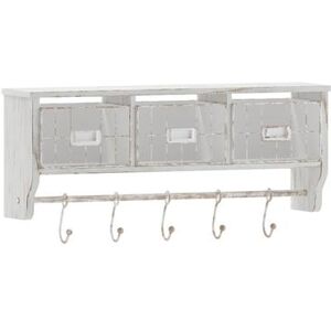 "Flash Furniture HFMHD-GDI-CRE8-012315-GG Wall Mount Storage Rack w/ Wire Baskets, 23 1/2"" x 9 1/4"", Pine Wood, White"