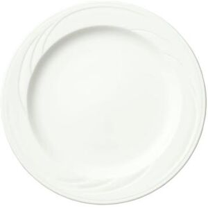 "Libbey 905437874 12 1/8"" Round Footed Plate w/ Medium Rim & Elan Pattern, Flat, Royal Rideau Body, White"