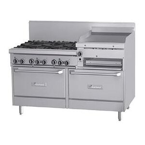 "Garland GFE60-6R24RR 60"" 6 Burner Commercial Gas Range w/ Griddle/Broiler & (2) Standard Ovens, Liquid Propane, Stainless Steel, Gas Type: LP"