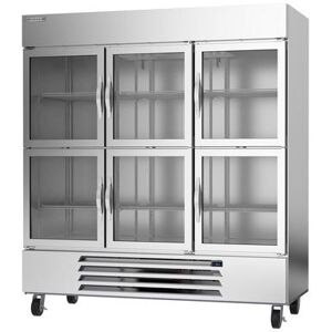 "Beverage Air HBR72HC-1-HG 75"" 3 Section Reach In Refrigerator, (6) Left/Right Hinge Glass Doors, 115v, Silver"