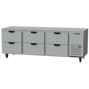 "Beverage Air UCRD93AHC-6 93"" W Undercounter Refrigerator w/ (3) Section & (6) Drawer, 115v, Side-Mounted Refrigeration, Silver"