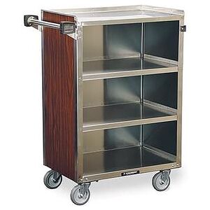 "Lakeside 815 28 1/4""L Metal Bus Cart w/ (4) Levels, Shelves, Walnut, Brown"