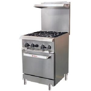 "IKON IR-4-24 24"" 4 Burner Commercial Gas Range w/ (1) Space Saver Oven, Liquid Propane, Stainless Steel, Gas Type: LP"