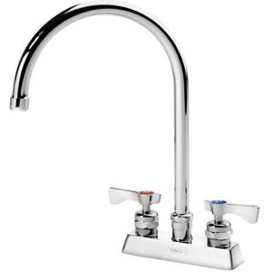 "Krowne 15-302L-L-E2 Deck Mount Faucet w/ 8 1/2"" Gooseneck Spout & Lever Handles - 4"" Centers, 0.5 GPM"