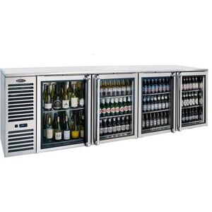 "Krowne BS108L-KNS 108"" Bar Refrigerator - 4 Swinging Glass Doors, Stainless, 115v, Stainless Front & Sides, Silver"