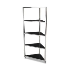 "Forbes Industries 6550 Corner Mobile Display Tower w/ (4) Glass Shelves & Steel Frame - 36""L x 19 1/2""W x 78 1/2""H, Brown"