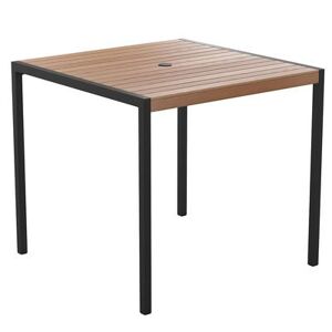 "Flash Furniture XU-DG-UH8100-GG 35 1/4"" Square Patio Table w/ Faux Teak Top - 29 1/2""H, Black Steel Base"