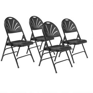 National Public Seating 1110 Folding Chair w/ Black Plastic Fan Back & Seat - Steel Frame, Black