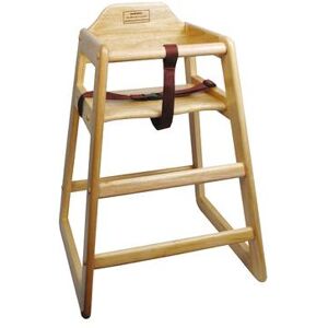 "Winco CHH-101A 29 3/4"" Stackable Wood High Chair w/ Waist Strap, Natural, Beige"