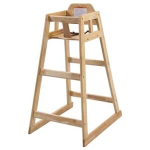 "Winco CHH-601 32"" Stackable Wood High Chair w/ Waist Strap - Rubberwood, Natural, Natural Finish, Pub Height, Beige"