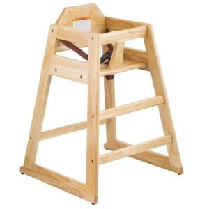 "Tablecraft 6565104 29"" Stackable Wood High Chair w/ Waist Strap - Rubberwood, Natural, Beige"