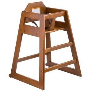 "Tablecraft 6666063 29"" Stackable Wood High Chair w/ Waist Strap - Rubberwood, Walnut, Brown"