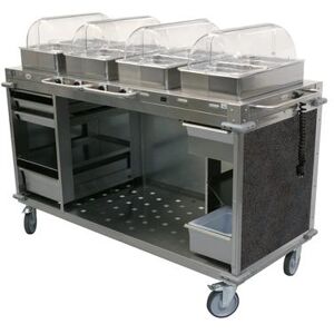 "Cadco CBC-HHHH-L3-4 MobileServ 70 1/4"" Hot Food Table w/ (4) Wells & Undershelf, 120v, Gray"