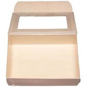 "VerTerra WB-CB-4X6 Collapsible To Go Box w/ Attached Window Lid - 4"" x 6"" x 2"", Balsa Wood/Rice Paper, Beige"