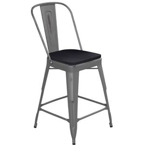 "Flash Furniture XU-DG-TP001B-24-PL1B-GG Counter Height Stool w/ 24"" Black Wood Seat - Steel, Gray, Black Poly Resin Wood Seat"