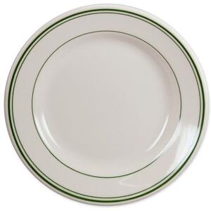 "Homer Laughlin HL2041 8 1/4"" Round Plate - China, White w/ Green Band, Rolled Edge"