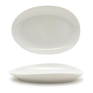 "Front of the House DSP033BEP22 Oval Tides Plate - 8"" x 5 1/2"", Porcelain, Scallop, White"