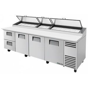 "True TPP-AT-119D-2-HC 119"" Pizza Prep Table w/ Refrigerated Base, 115v, Silver True Refrigeration"