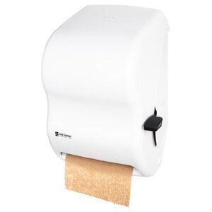 San Jamar T1100WH Wall Mount Roll Paper Towel Dispenser - Plastic, White, Lever Handle