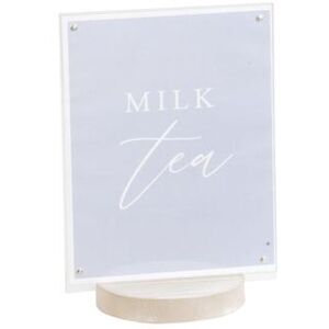 "Cal-Mil 22801-811-113 Newport 11"" Tabletop Sign Holder - Pine Wood, White-Washed, Beige"