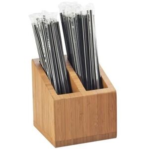 "Cal-Mil 3308-60 2 Compartment Straw Holder - 5"" x 5"" x 5 1/2"", Bamboo, Brown"