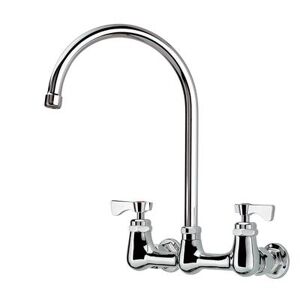 "Krowne 14-802L-L-G2 Wall Mount Faucet w/ 8 1/2"" Gooseneck Spout & Lever Handles - 8"" Centers, 0.5 GPM"