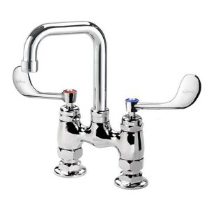 "Krowne 15-430L-W-H3 Raised Deck Mount Faucet w/ 4 1/2"" Double Bend Spout & Wrist Handles - 4"" Centers, 1.0 GPM"