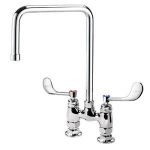 "Krowne 15-432L-W-G4 Raised Deck Mount Faucet w/ 8 1/2"" Double Bend Spout & Wrist Handles - 4"" Centers, 0.5 GPM"