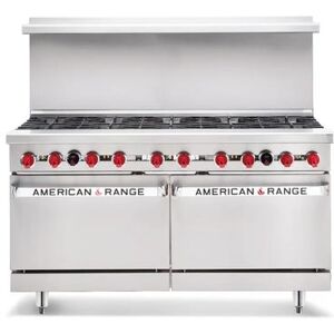 "American Range AR-10-126L-SBR 60"" 10 Burner Commercial Gas Range w/ Standard Oven & Storage Base, Liquid Propane, Stainless Steel, Gas Type: LP"