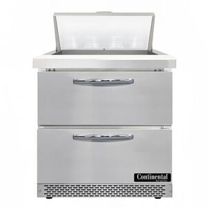 "Continental D32N8-FB-D Designer Line 32"" Sandwich/Salad Prep Table w/ Refrigerated Base, 115v, Stainless Steel"