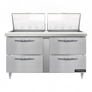 "Continental D60N24M-D 60"" Sandwich/Salad Prep Table w/ Refrigerated Base, 115v, Stainless Steel"