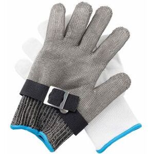 Tablecraft 11739 Large Cut Resistant Glove - Stainless Steel, Gray w/ Blue Wrist Band