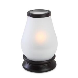 "Sterno 80384 Industrial Chic Draper Candle Lamp - 4 1/8""D x 7 1/4""H, Frost Glass/Wood, White"