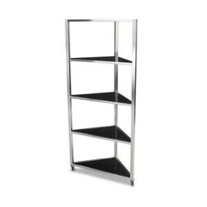 "Forbes Industries 6553 Euclid Corner Mobile Display Tower w/ (4) Glass Shelves & Steel Frame - 36""L x 19 1/2""W x 78 1/2""H, Brown"
