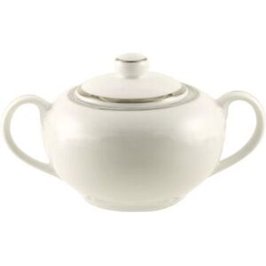 10 Strawberry Street SL0018 8 oz Silver Line Sugar Bowl w/ Lid - Porcelain, White/Silver