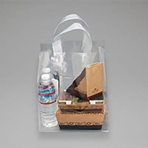 "LK Packaging TO96116 Fast Take Poly Take Out Bag w/ Handles - 9 3/4"" x 6 1/4"" x 11 1/2"", Clear, 3 mil"