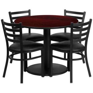 "Flash Furniture RSRB1030-GG 36"" Round Table & (4) Chair Set - Mahogany Laminate Top, Cast Iron Base, Black"