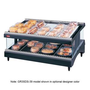 "Hatco GR3SDS-39 Glo-Ray 39 9/50"" Self Service Countertop Heated Display Shelf - (2) Shelves, 120v, 14 Rods, Slanted Shelf, Silver"