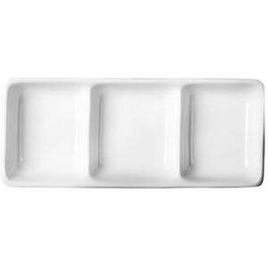 "Cameo China 710-029 Rectangular 3 Section Divided Dish - 9"" x 4 1/4"", Ceramic, White"