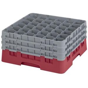 Cambro 36S738416 Camrack Glass Rack w/ (36) Compartments - (3) Gray Extenders, Cranberry, 3 Extenders, Red