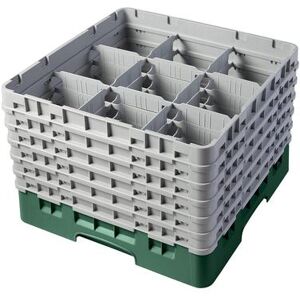 "Cambro 9S1114119 Camrack Glass Rack w/ (9) Compartments - (6) Extenders, Sherwood Green, 9 Compartment, 11-3/4"""