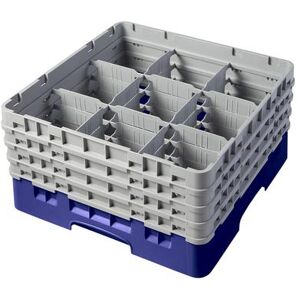 "Cambro 9S800186 Camrack Glass Rack w/ (9) Compartments - (4) Gray Extenders, Navy Blue, With 4 Extenders, 19 3/4"""