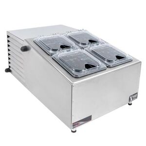 APW RTR-4 Refrigerated Topping Rail w/ (4) Sixth-Size Pans & Covers, Stainless, Stainless Steel