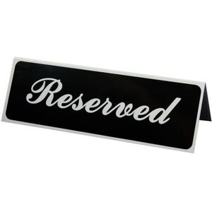 "Vollrath 4135 Tabletop Reserved Sign - 3"" x 9"", Black"