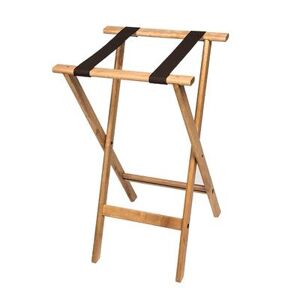 "CSL 1170NAT 30""H Folding Tray Stand w/ Brown Straps - 18 1/2"" x 17"" Top, Wood Frame w/ Natural Finish"
