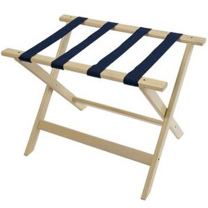 "CSL 177WW Wood Luggage Rack w/ 2 1/4"" Navy Blue Straps - 26""W x 17""D x 18 1/2""H, White Wash"