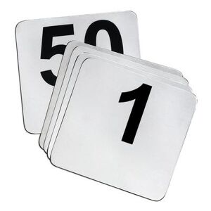"Tablecraft N150 Tabletop Number Cards - 1 50, 4"" x 4"", Stainless/Black, Stainless Steel"