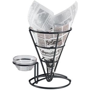 "GET 4-361644 5"" Round Wire Fry Cone Basket w/ Condiment Holder - 7""H, Iron, Black"